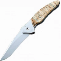 Полуавтоматический складной нож Santa Fe Kershaw Shallot, сталь 14C28N, рукоять сталь с накладкой из зуба мамонта купить в Кирове