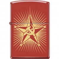 Зажигалка ZIPPO Серп и Молот на Звезде, латунь/сталь с покрытием Red Matte, красная, 36x12x56 мм купить в Кирове